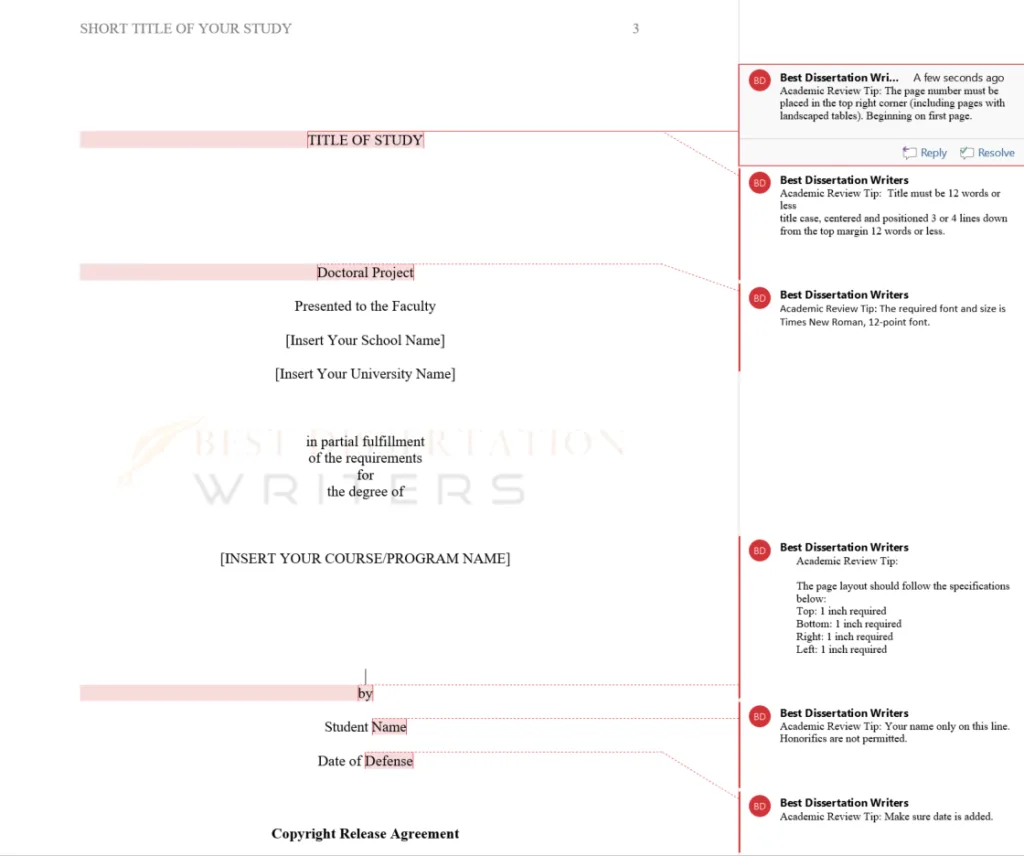 Cover Page for Dissertation Template