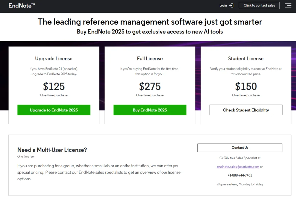 EndNote Online Pricing