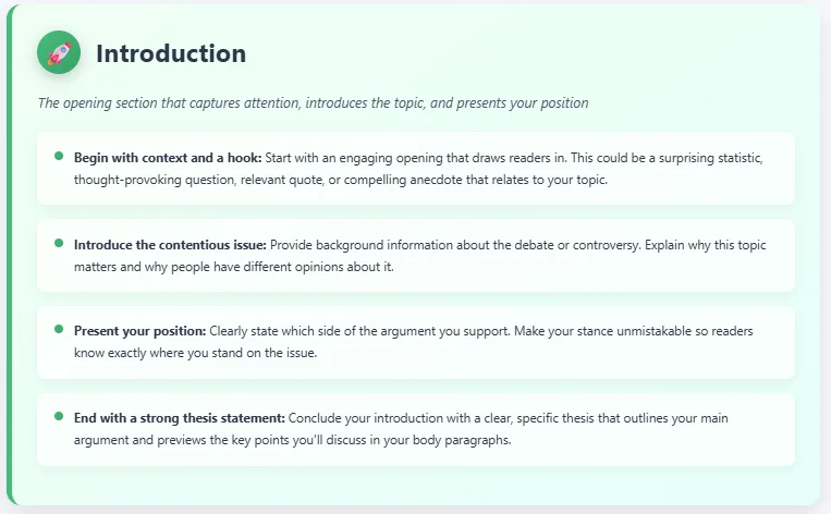 Introduction section of argumentative essay examples