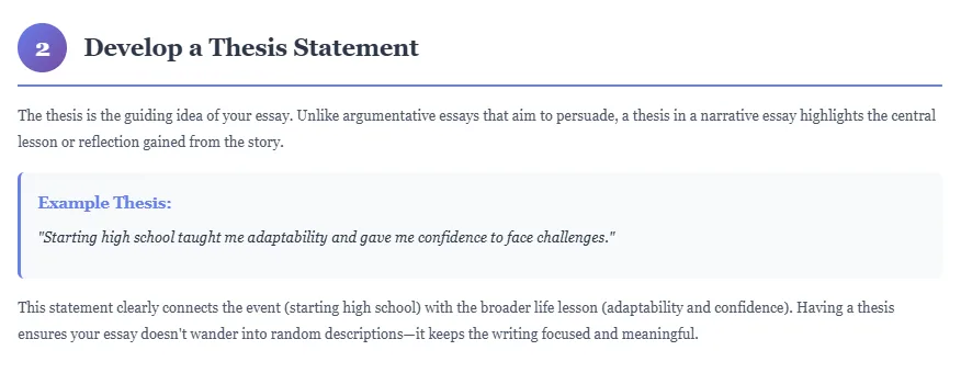 Step 2 in narrative essay writing process