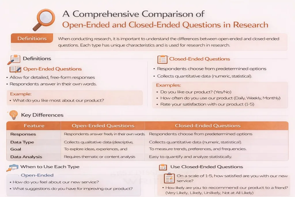 A Comprehensive Comparison of Open Ended and Closed Ended Questions in Research